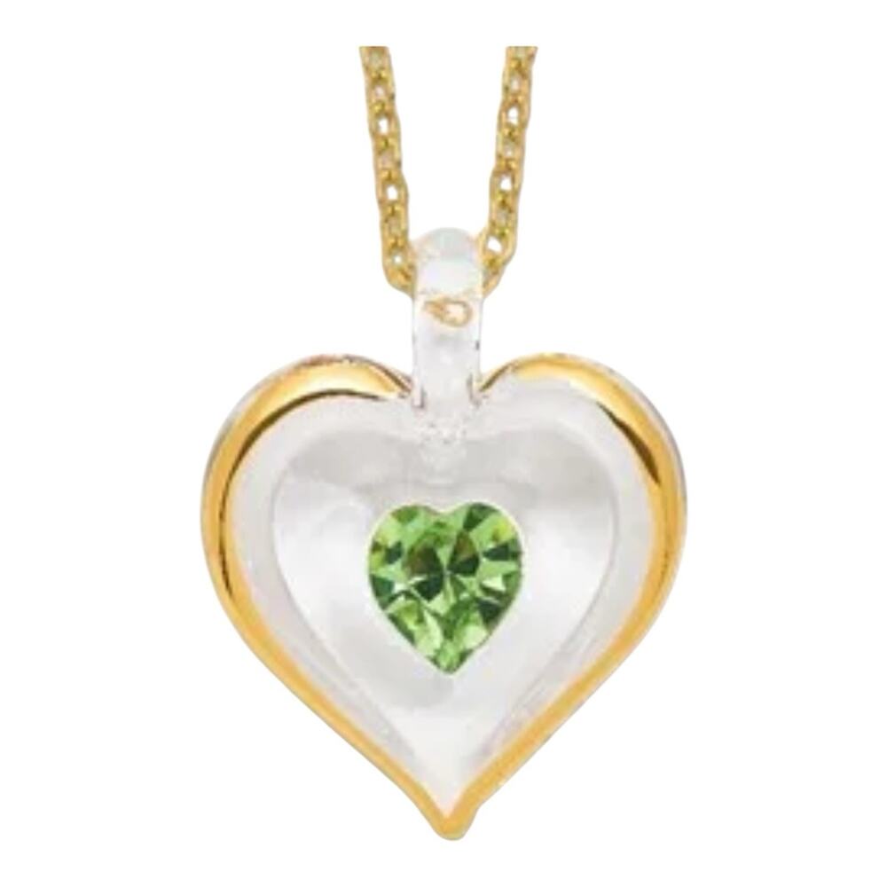 Necklace 22K Accent Gliding Gold Trim Glass Green August Birthstone Crystal 18"